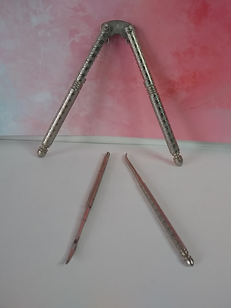 Vintage Nutcracker And Pick Set  Silver Sturdy Metal.