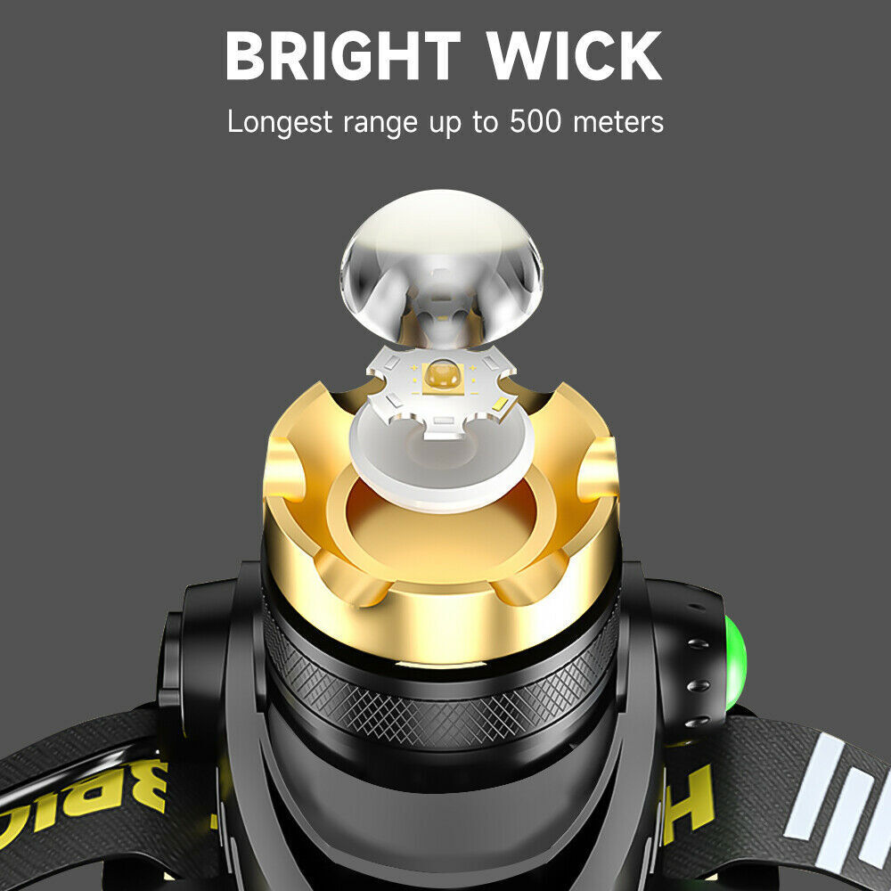 120000lm LED Headlamp Rechargeable Headlight Adjustable Flashlight Torch Camping