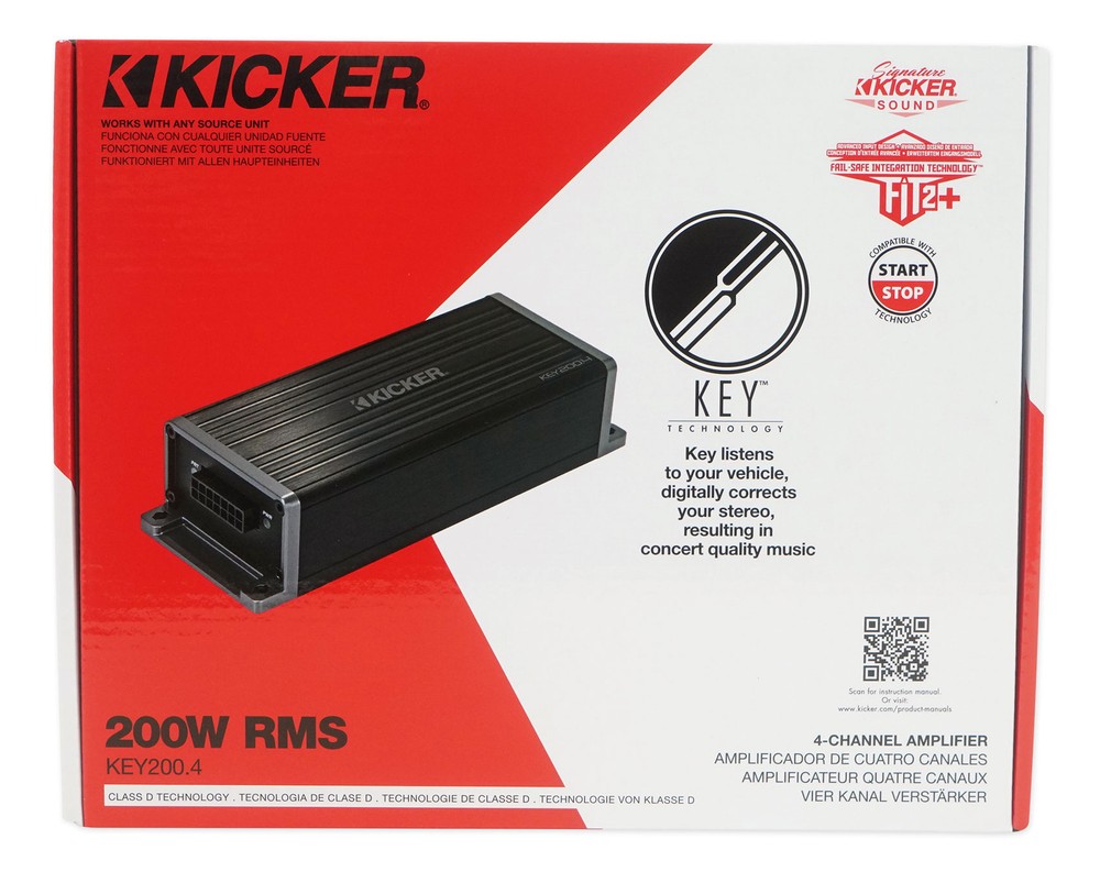 KICKER KEY2004 200w 4-Channel Smart Amplifier w/Auto-EQ/Processor+Amp Wire Kit