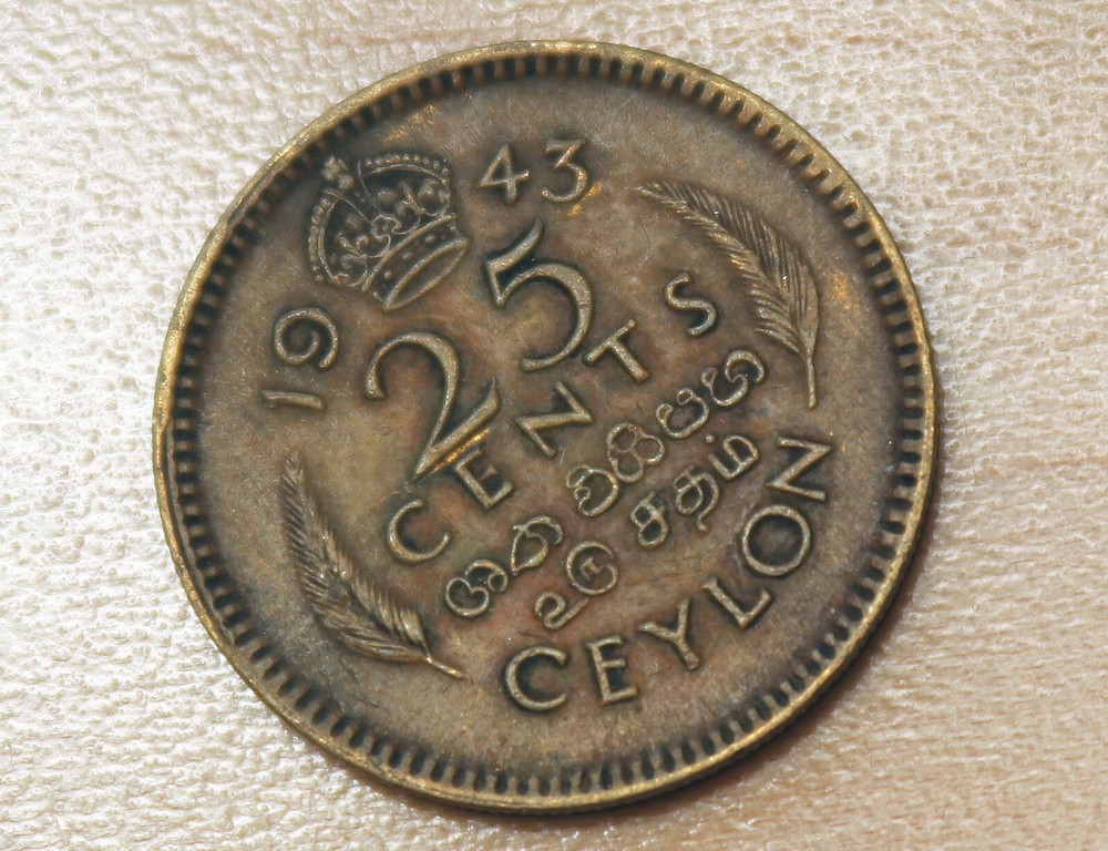 1943 Ceylon Sri Lanka 25 Cents
