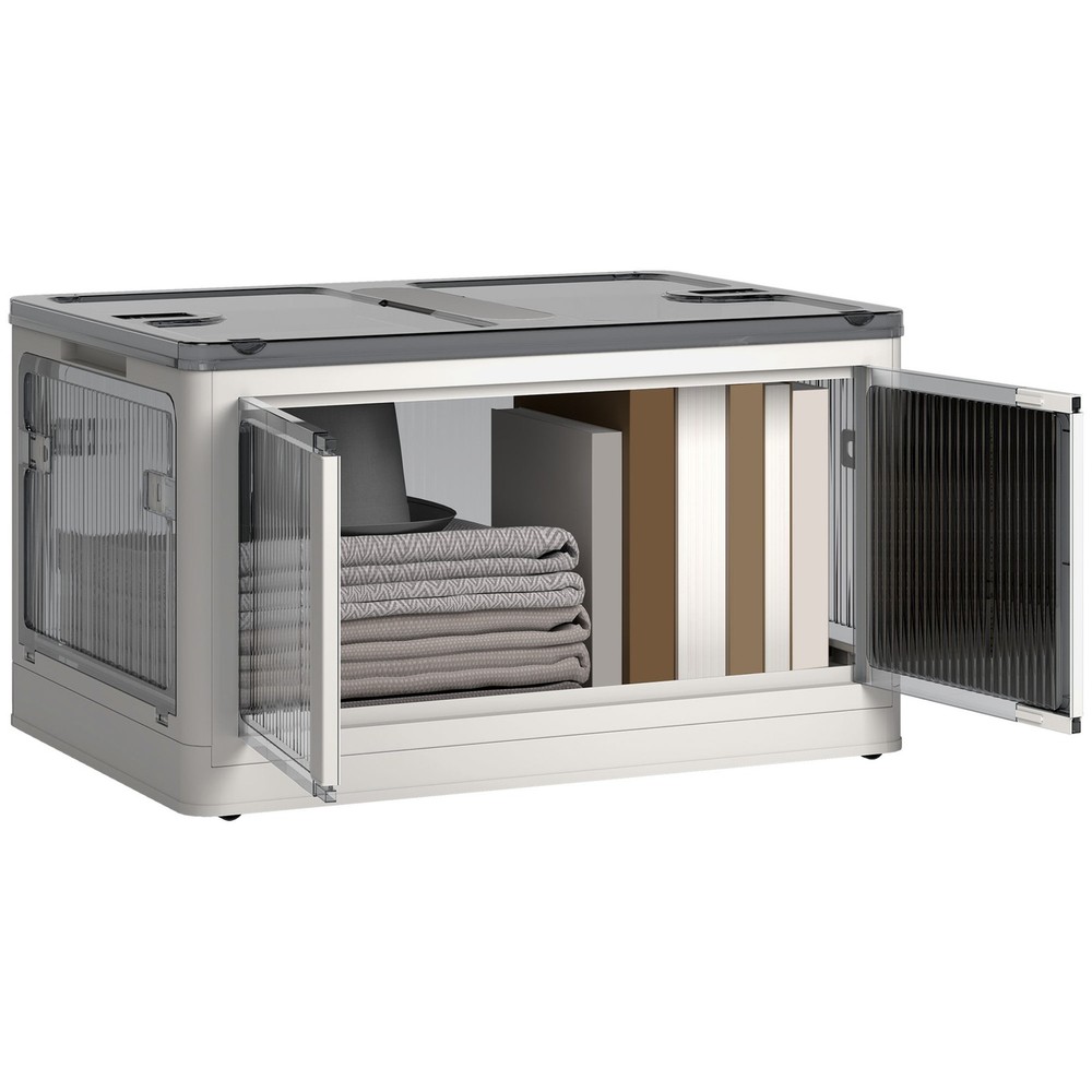 Stackable Storage Bins with Lids, Wheels, and Collapsible, White