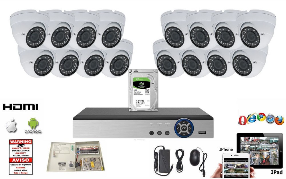 Evertech 16 CH Analog Security Recorder DVR 16 VARIFOCAL outdoor Dome Camera Set