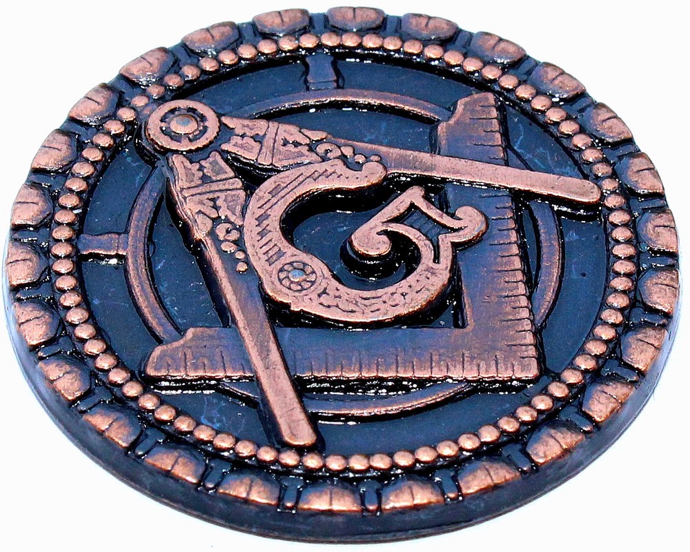 Masonic G Square & Compass Round Antique Brass Lapel Pin - 1" Diameter