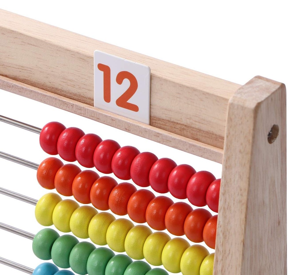 Educational Abacus for Kids Math - 10 Row Wooden Medium, Multi-colored