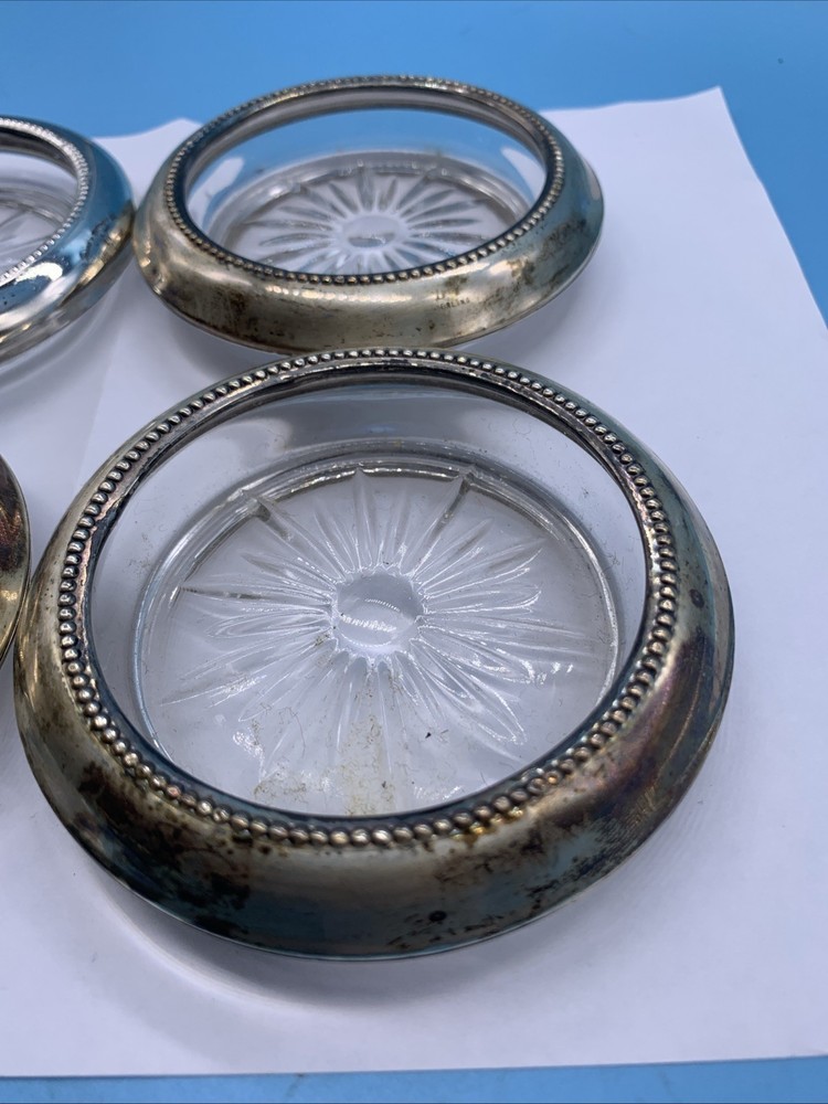 Vintage Sterling Silver Glass Coasters