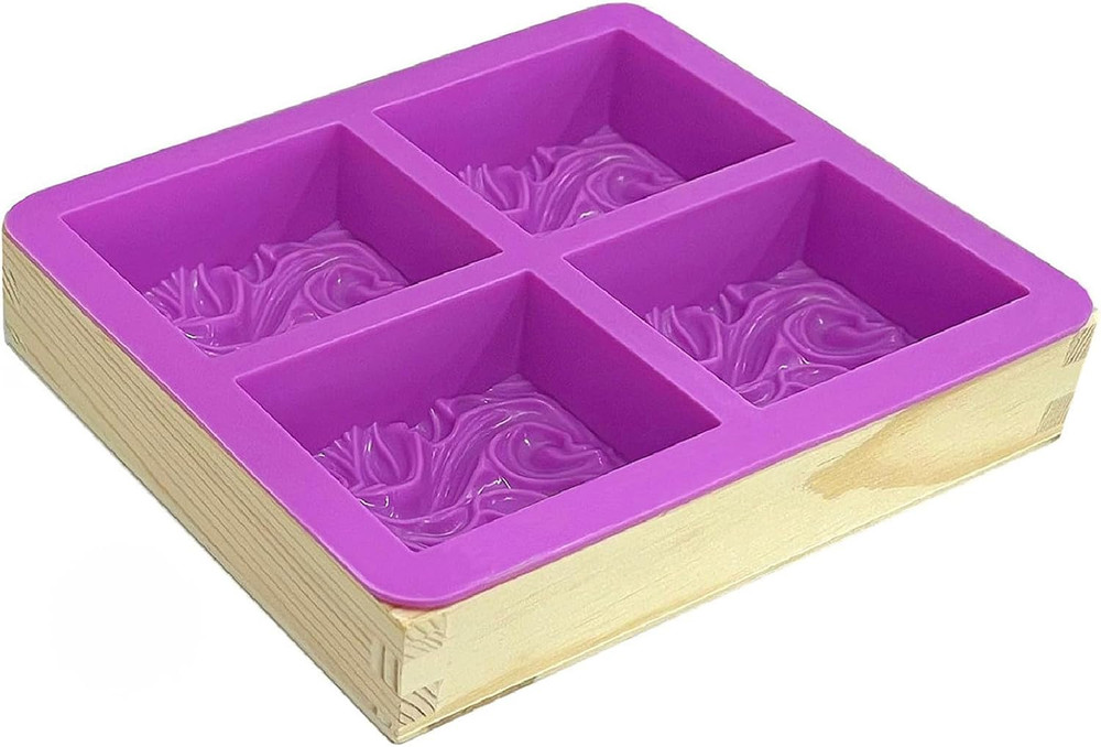 Flexible Rectangular Sea Wave Soap Silicone Mold Wood Box for Soap Making Suppli