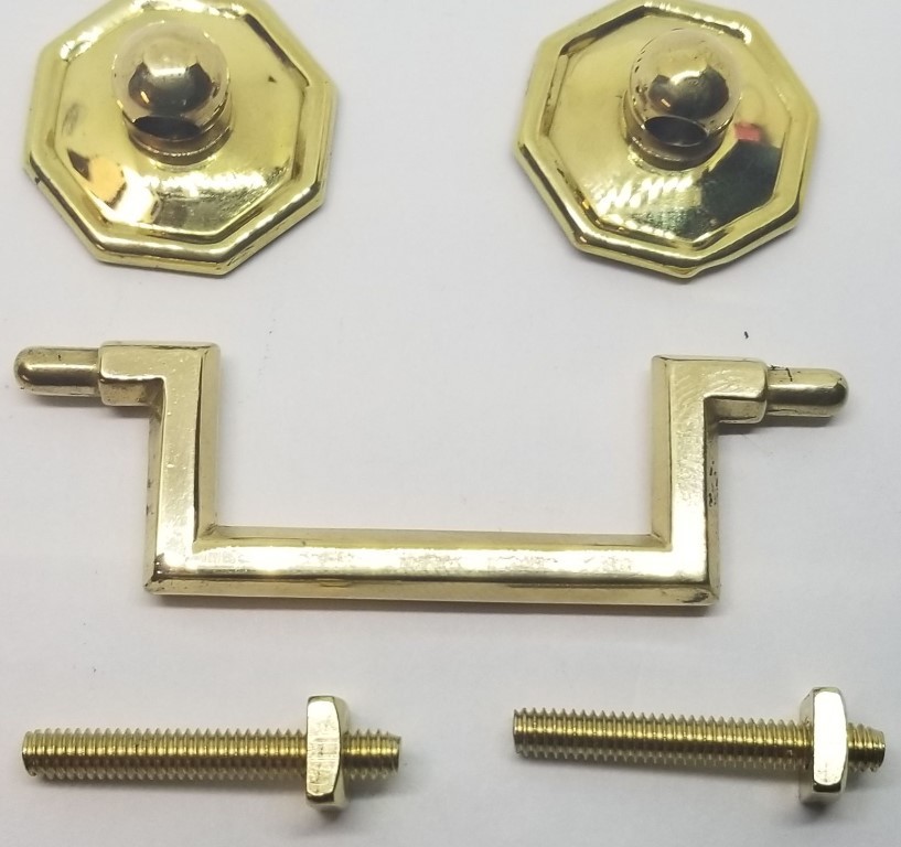SMALL BRIGHT BRASS 2.5" Centers Colonial Revival Drawer Pull Square Handle knob