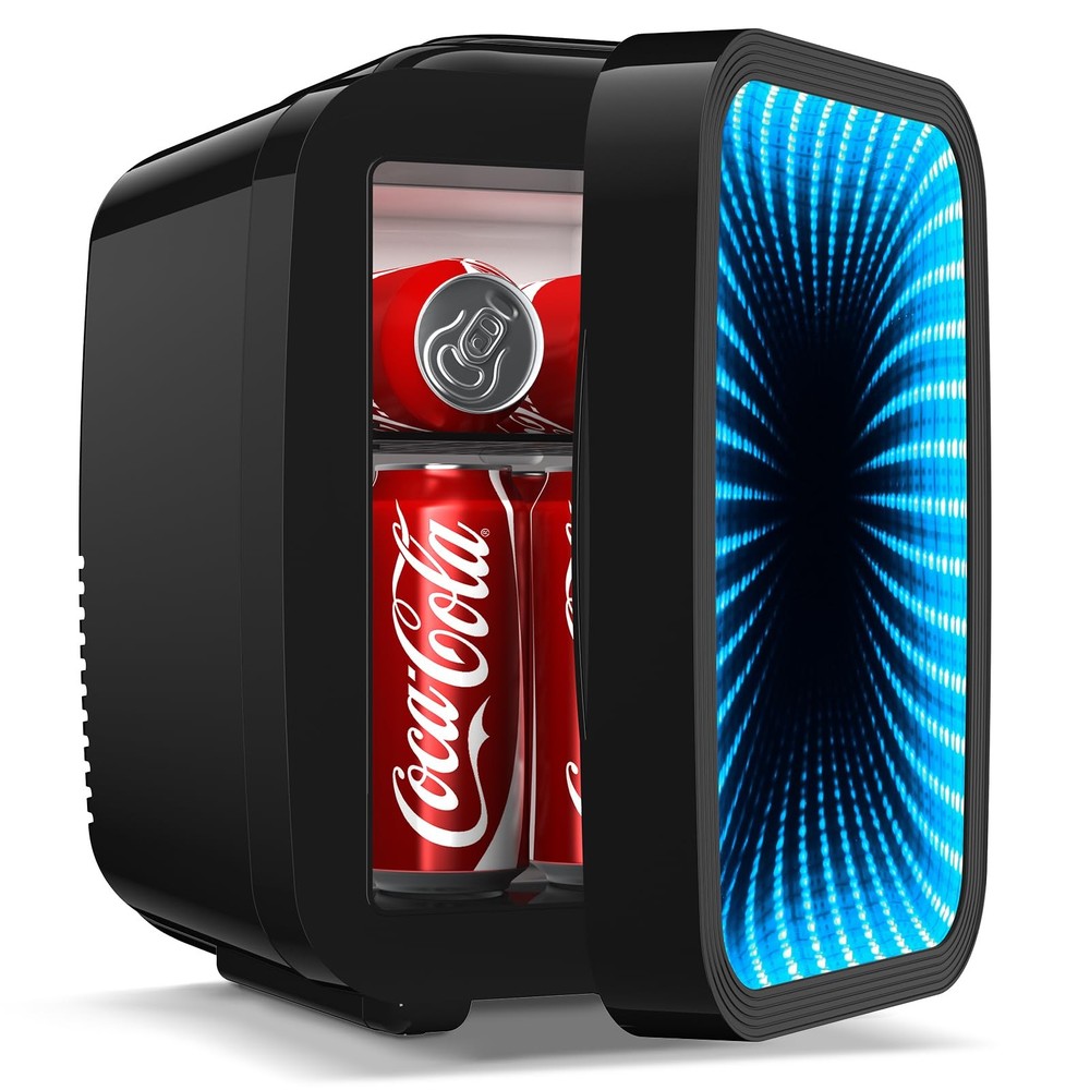 BEICHEN Mini Fridge, 4L/6 Can Small fridge with Dimmable Gaming Light Black