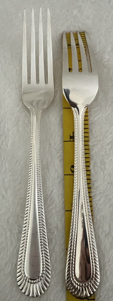 2 WALLACE Wickham Deep Silverplate Dinner Forks Flatware Fan Bead 8”