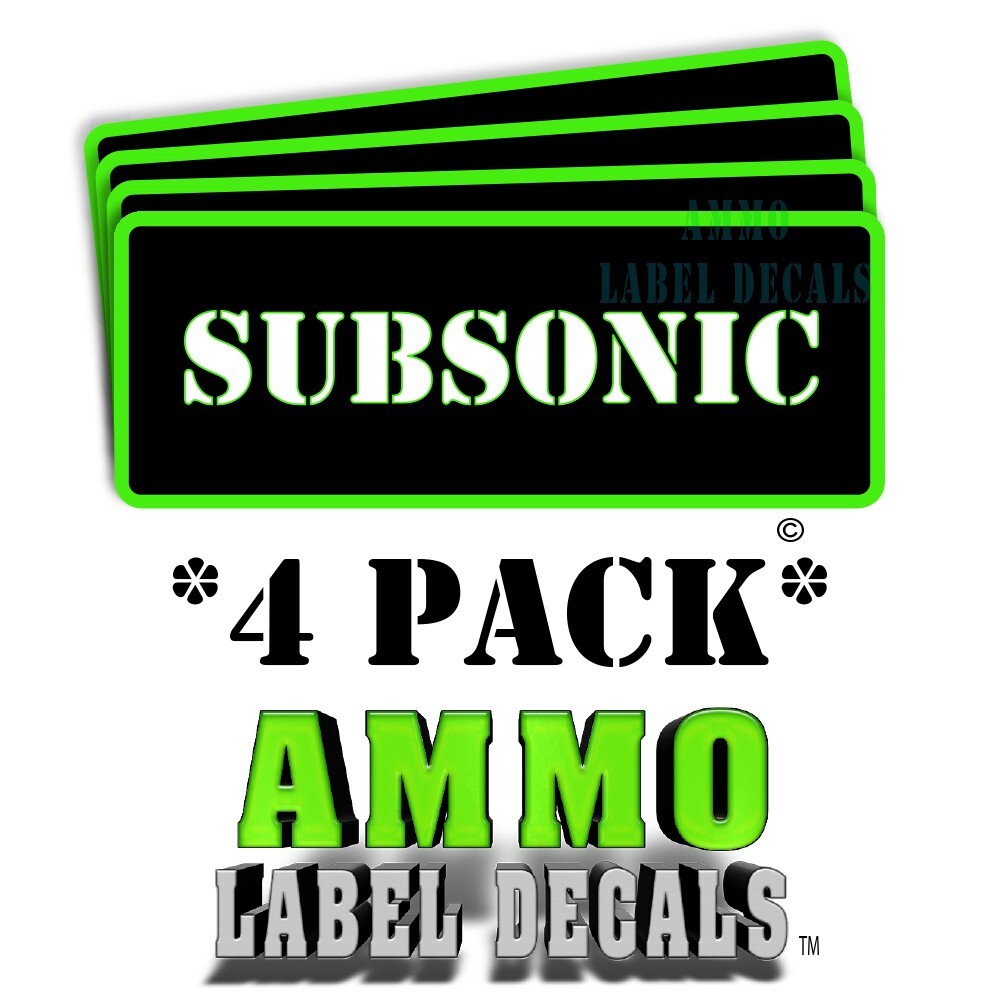 SUBSONIC Ammo Can Labels Ammunition Case Decals 3"x1" rounded corners  GRbkRD