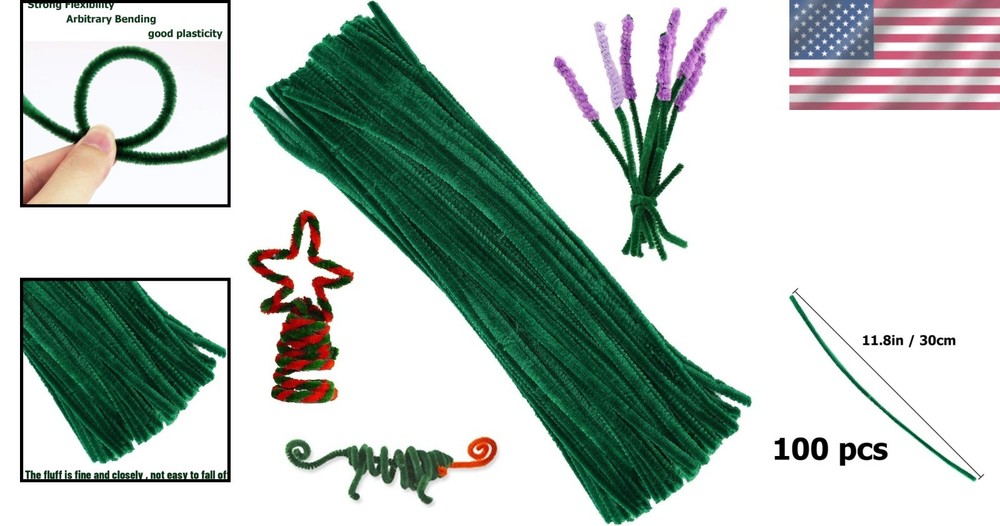 Innovative Green Chenille Pipe Cleaners Set - 100 Pieces for Endless Creativity