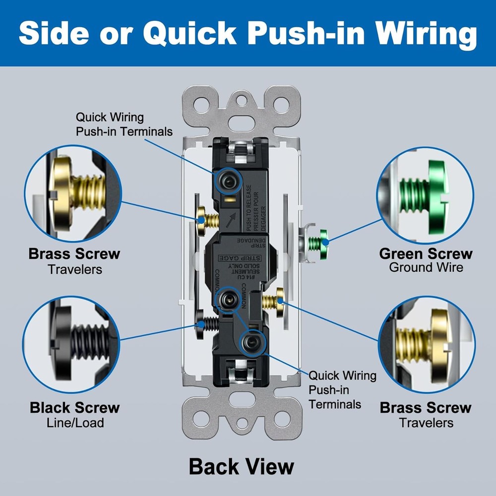 10 Pack 3-Way Decorator Light Switch, 15A 120/277V, Single Pole or Three Way