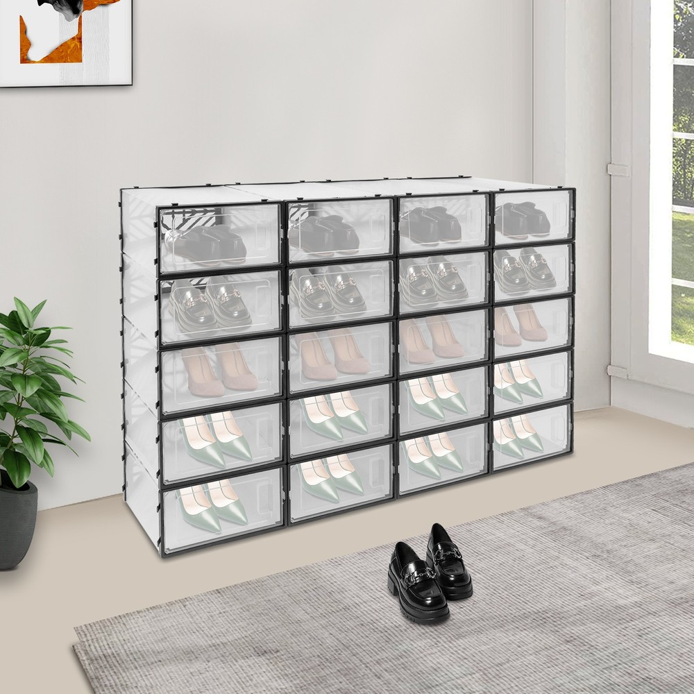 20 Pack Clear Plastic Shoe Boxes With Lids Stackable Storage Container Organizer