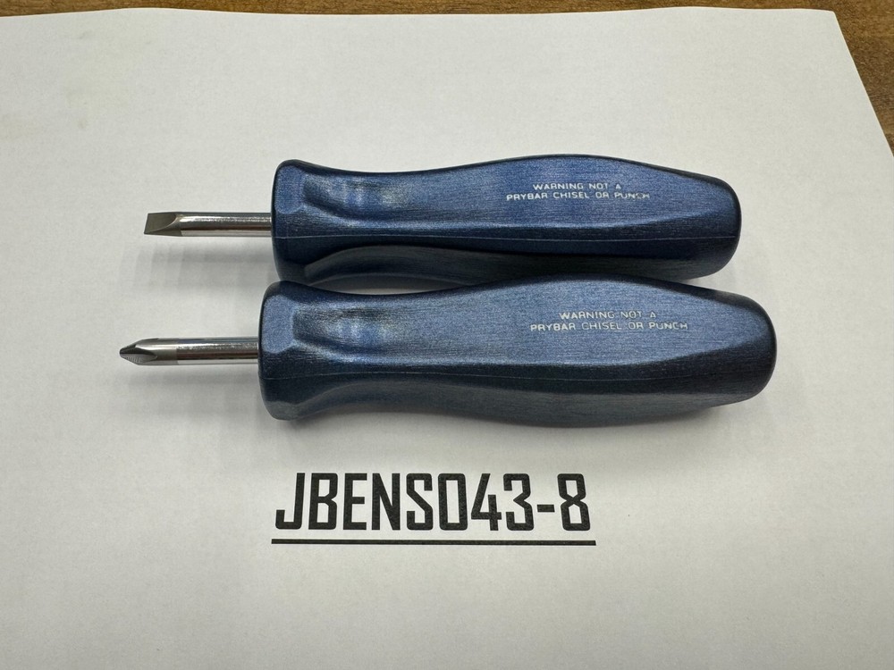 Snap-on Tools RARE POWER BLUE 2pc Hard Standard Handle Stubby Screwdriver Set
