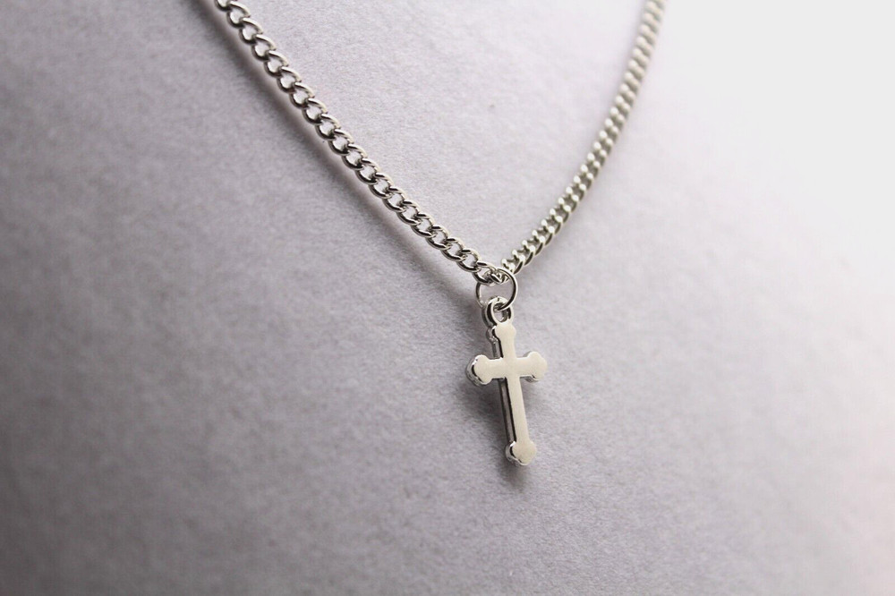 Handcrafted 21" silver chain .75" length solid cross charm necklace