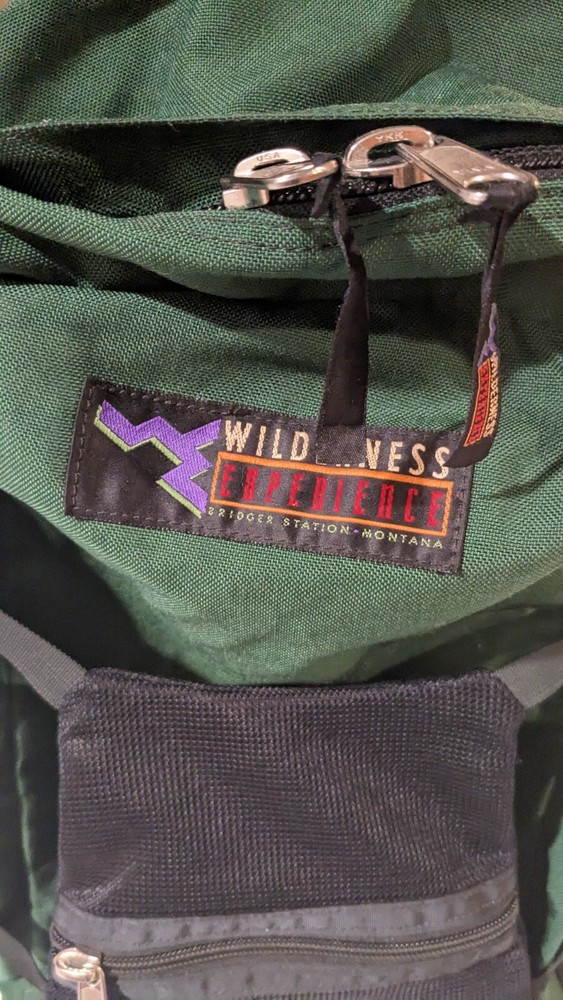 Vintage Wilderness Experience Backpack Green Canvas Zip