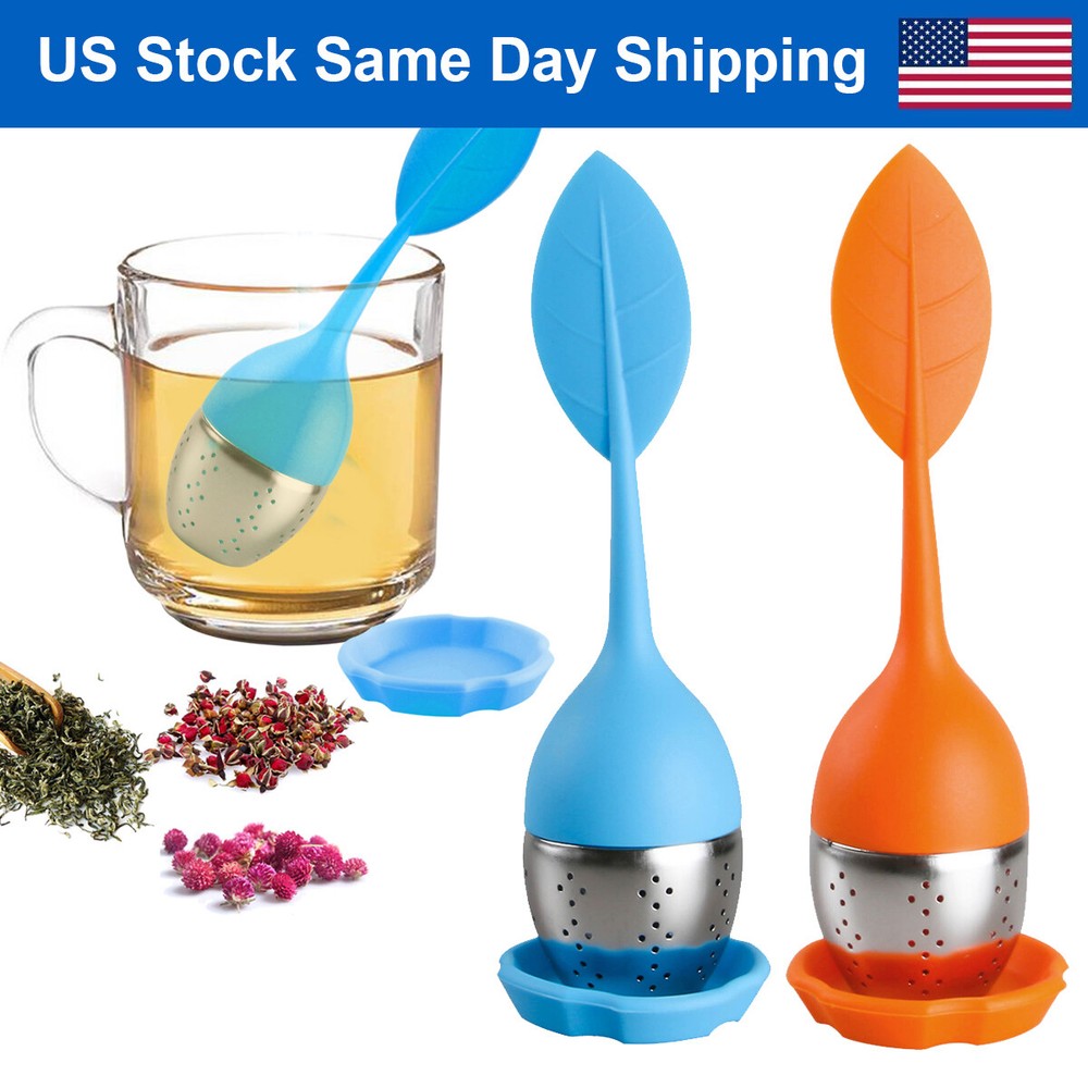 Silicone Tea Infuser Strainer Stainless Herbal Spice Filter Diffuser Orange+Blue