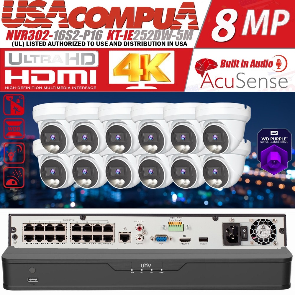 CCTV 16ch 4K NVR NDAA Network 12 x 5MP Audio IP Security Camera System Kit