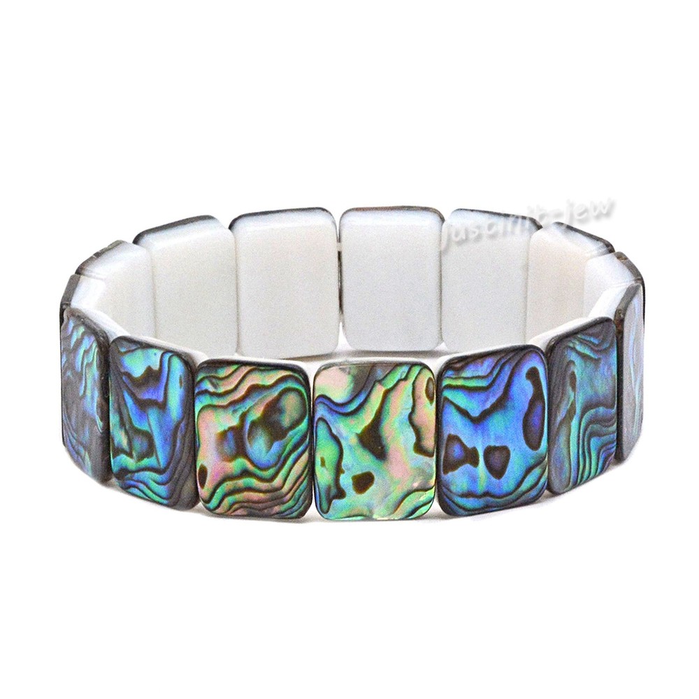 Abalone Shell Rectangle Bangle Bracelet  Ocean-Inspired Jewelry Gift 7 inch