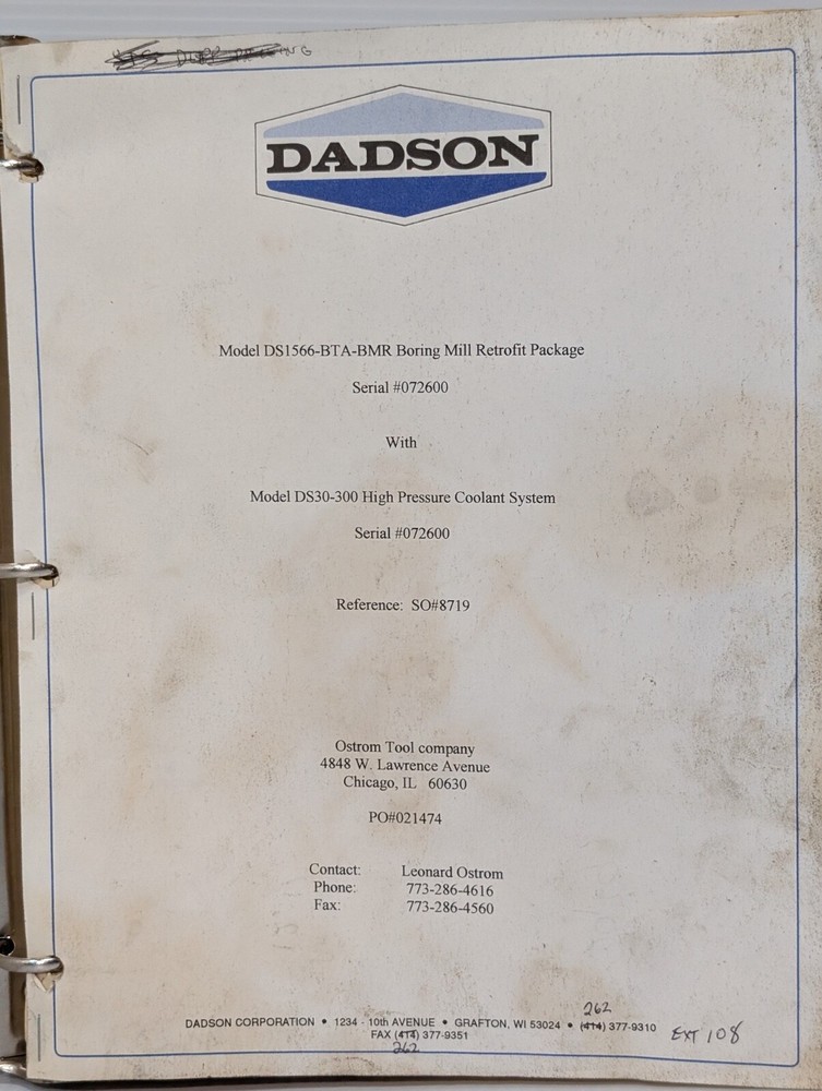 Dadson Corp. Deep Hole Drilling Equipment, Coolant Systems & Machine Tool Manual