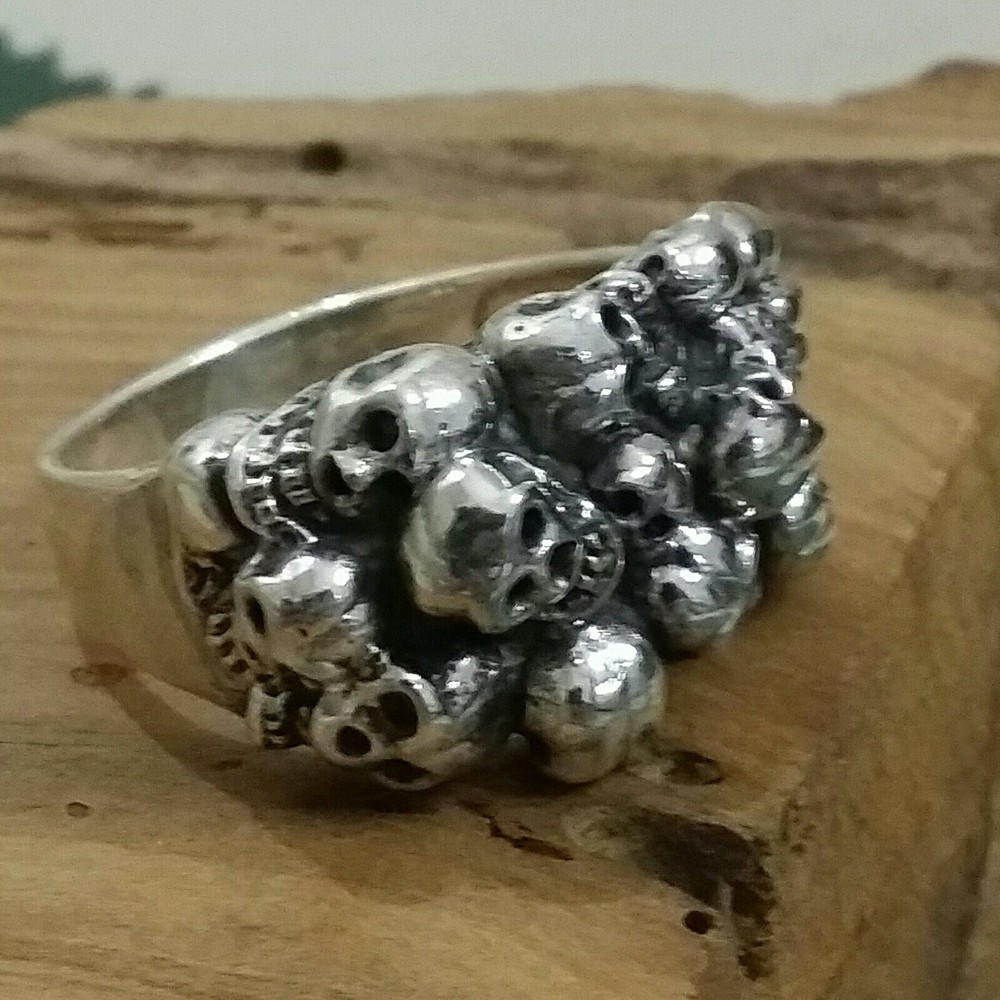 MENS RING SKULL HEAD MOTORCYCLE HARLEY 925 SILVER