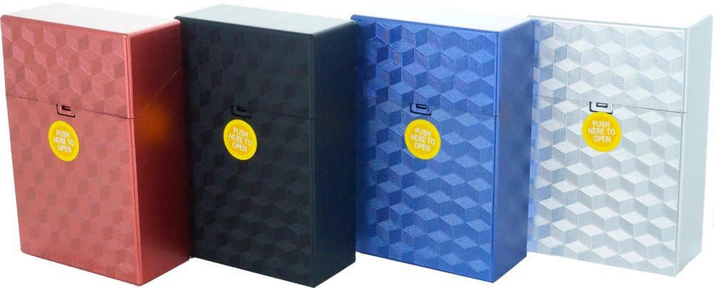 (12) King Size Push-to-Open Plastic Cigarette Case Cube Square Design - 12 pack