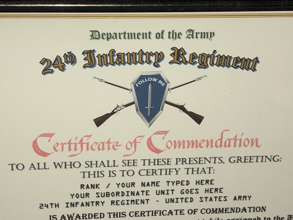 24TH INFANTRY REGIMENT / COMMEMORATIVE - CERTIFICATE OF COMMENDATION