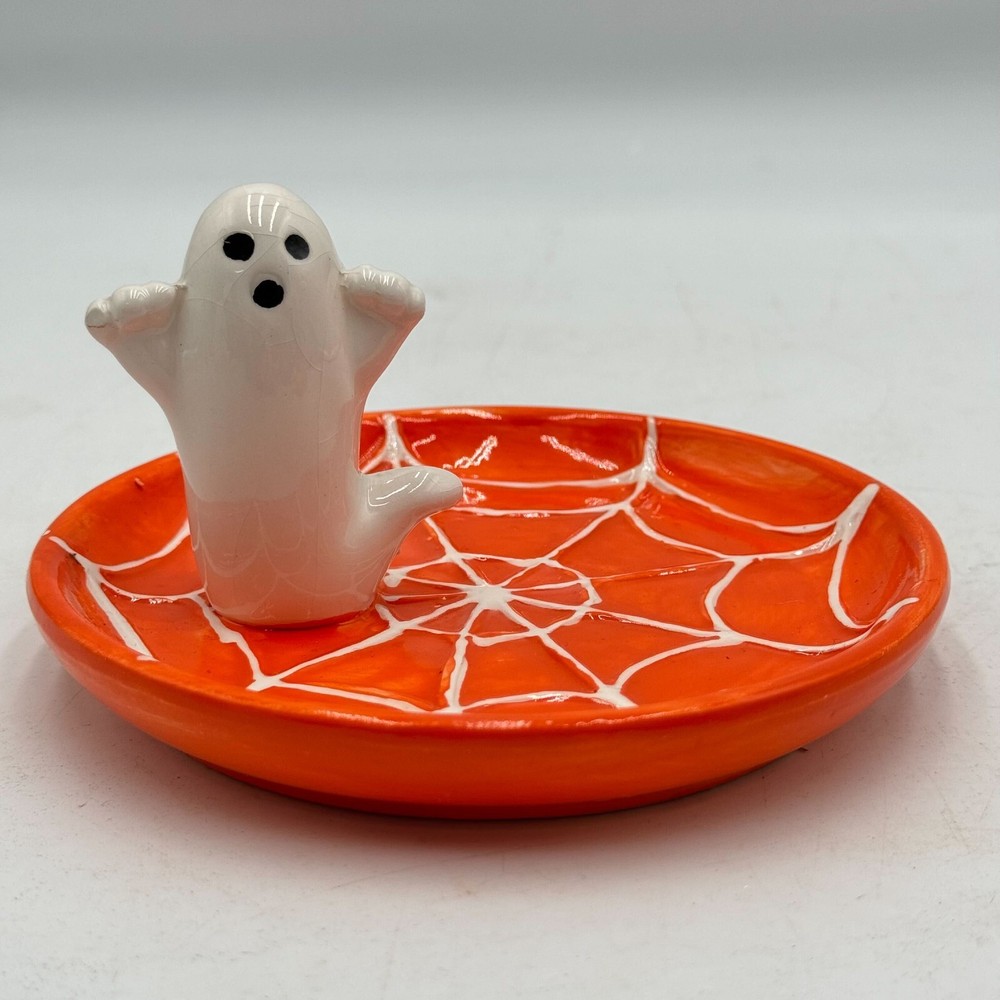Halloween Ceramic Decorations - Round Candy Dish, Black Hand, Spider, Ghost