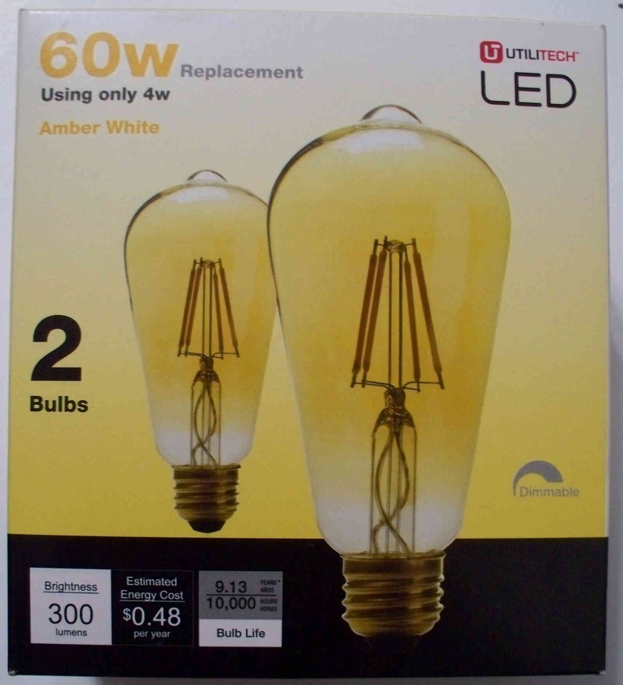 Utilitech LED 2 Pack 60W/4W ST19-Amber White-2200K-Dimmable-300 Lumens-Combo