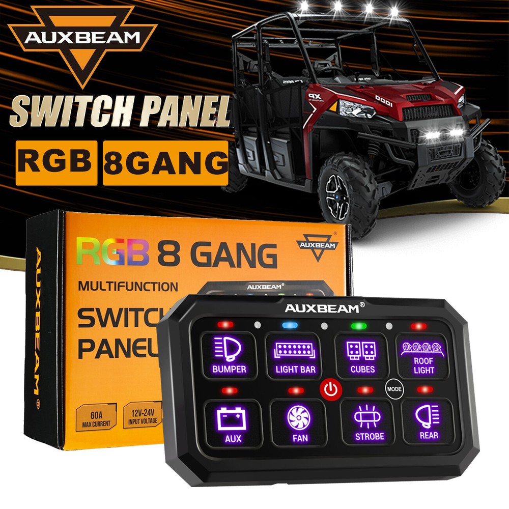 AUXBEAM RGB 8 Gang Switch Panel Light Control Multifunction Relay System ATV UTV