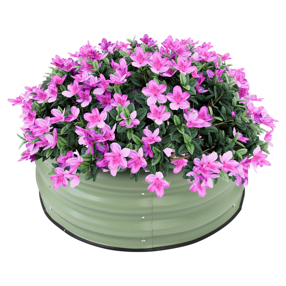 1 Pack Round Galvanized Metal Garden Planters with Open Base Design