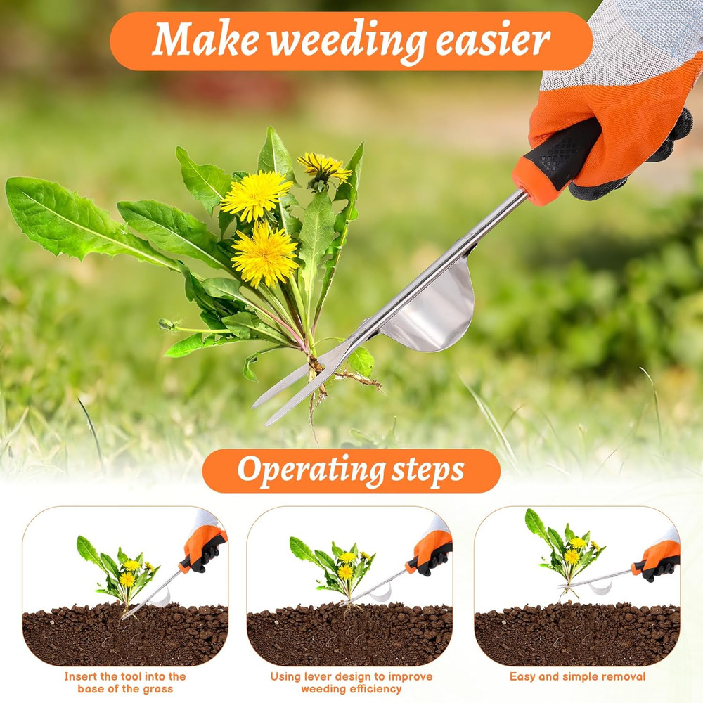 Weed Puller Tool, Manual Portable Stainless Steel Weeder Puller Tool, Crack Weed