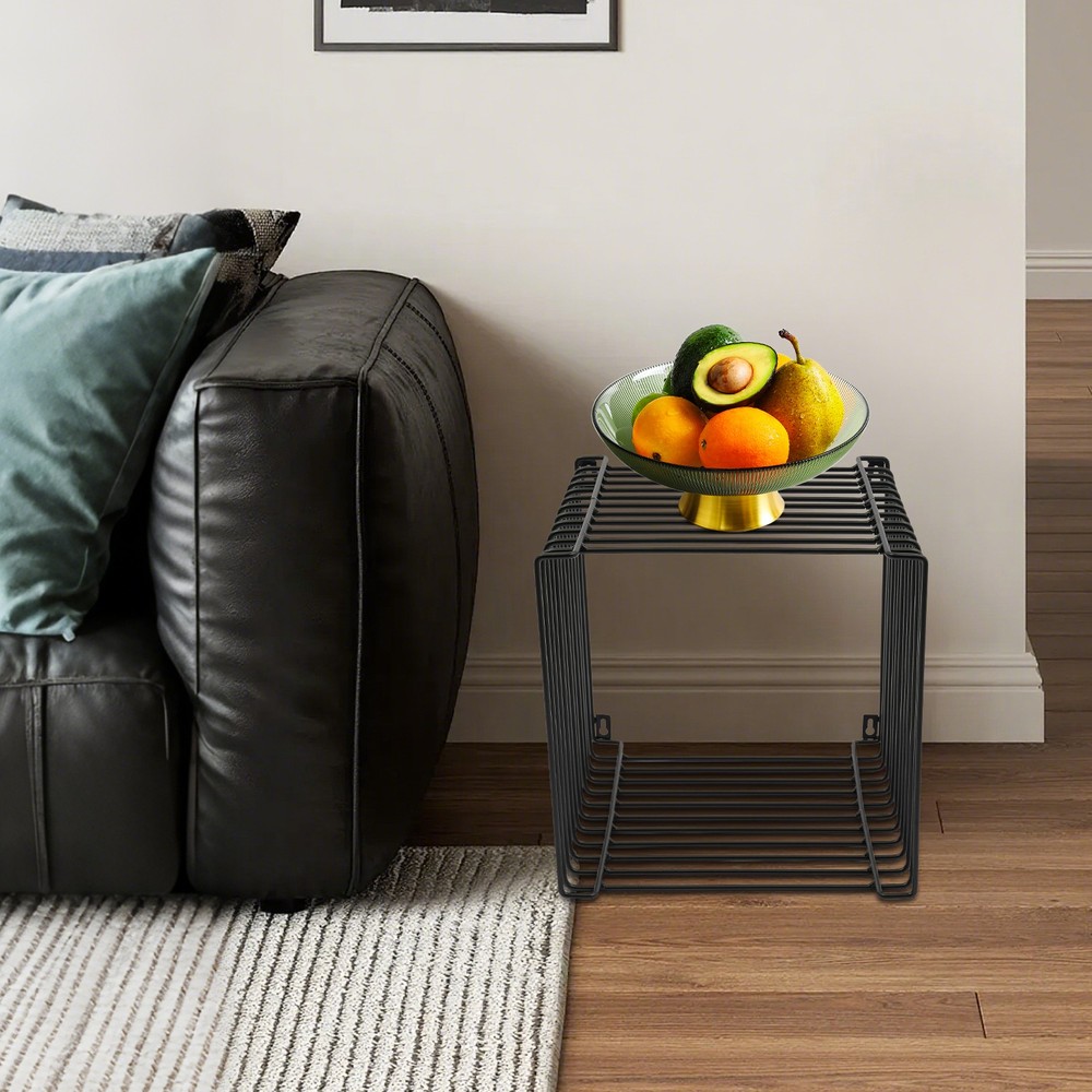 Side Table, Square Geometry Side Table, Linear Metal End Table