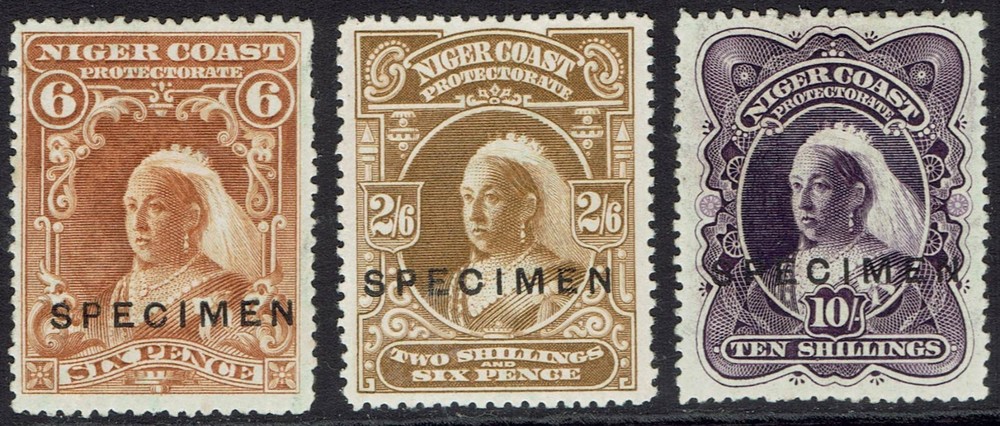 NIGER COAST 1897 QV SET SPECIMEN WMK CROWN CA