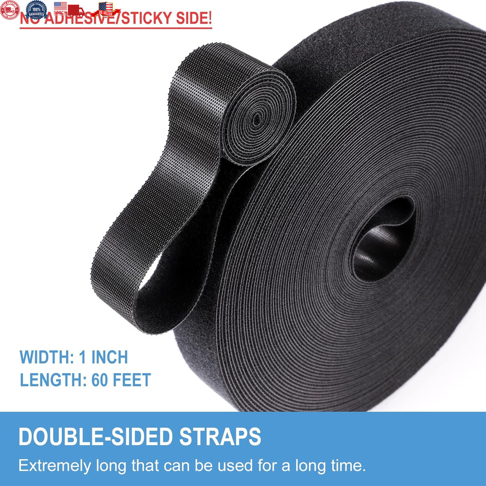 1 in X 60 Ft Hook and Loop Roll | Double-Sided Strips, Self-Gripping Straps
