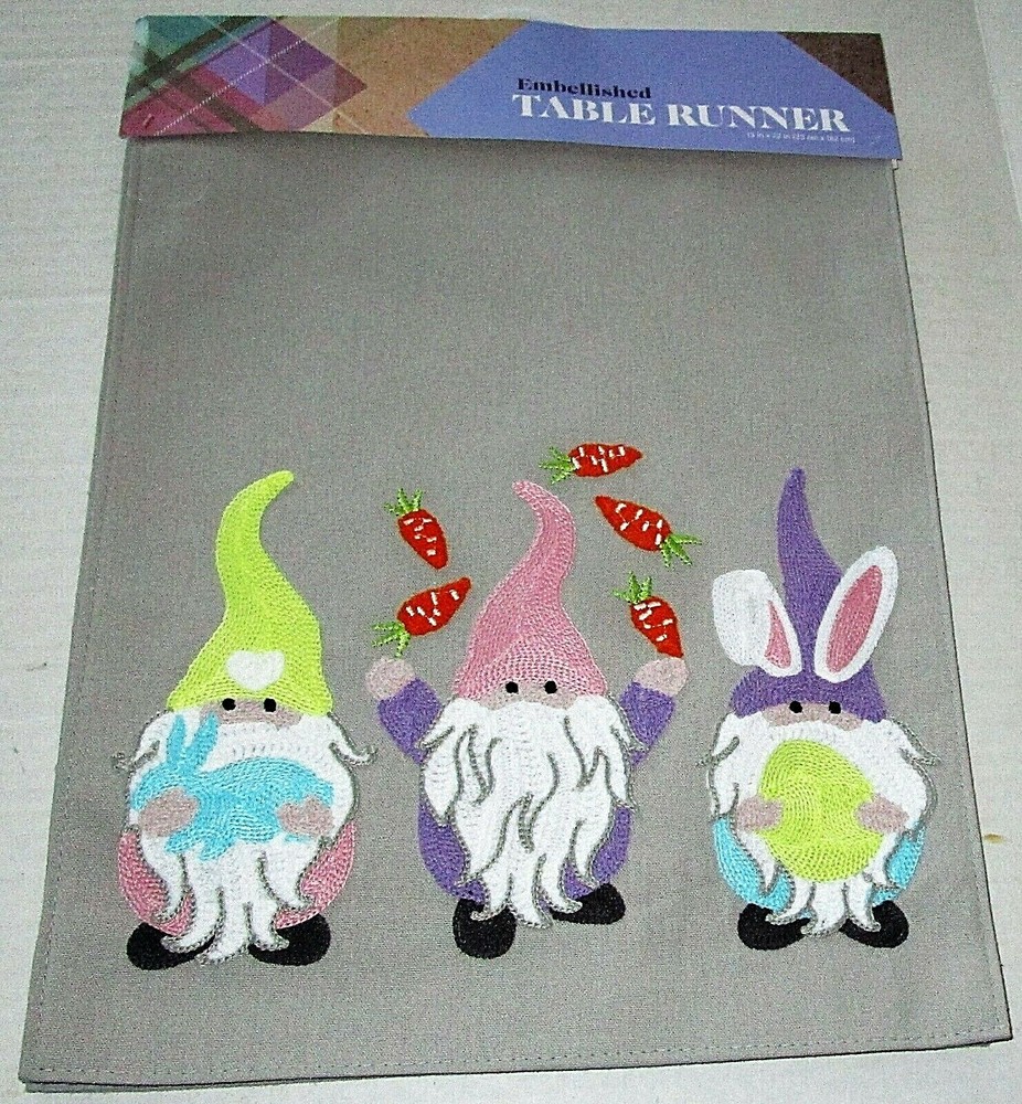 EASTER EMBELLISHED Table Runner 13" X 72" EASTER GNOMES