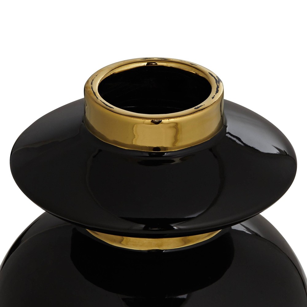 Kingfisher 13" High Shiny Black Ceramic Vase