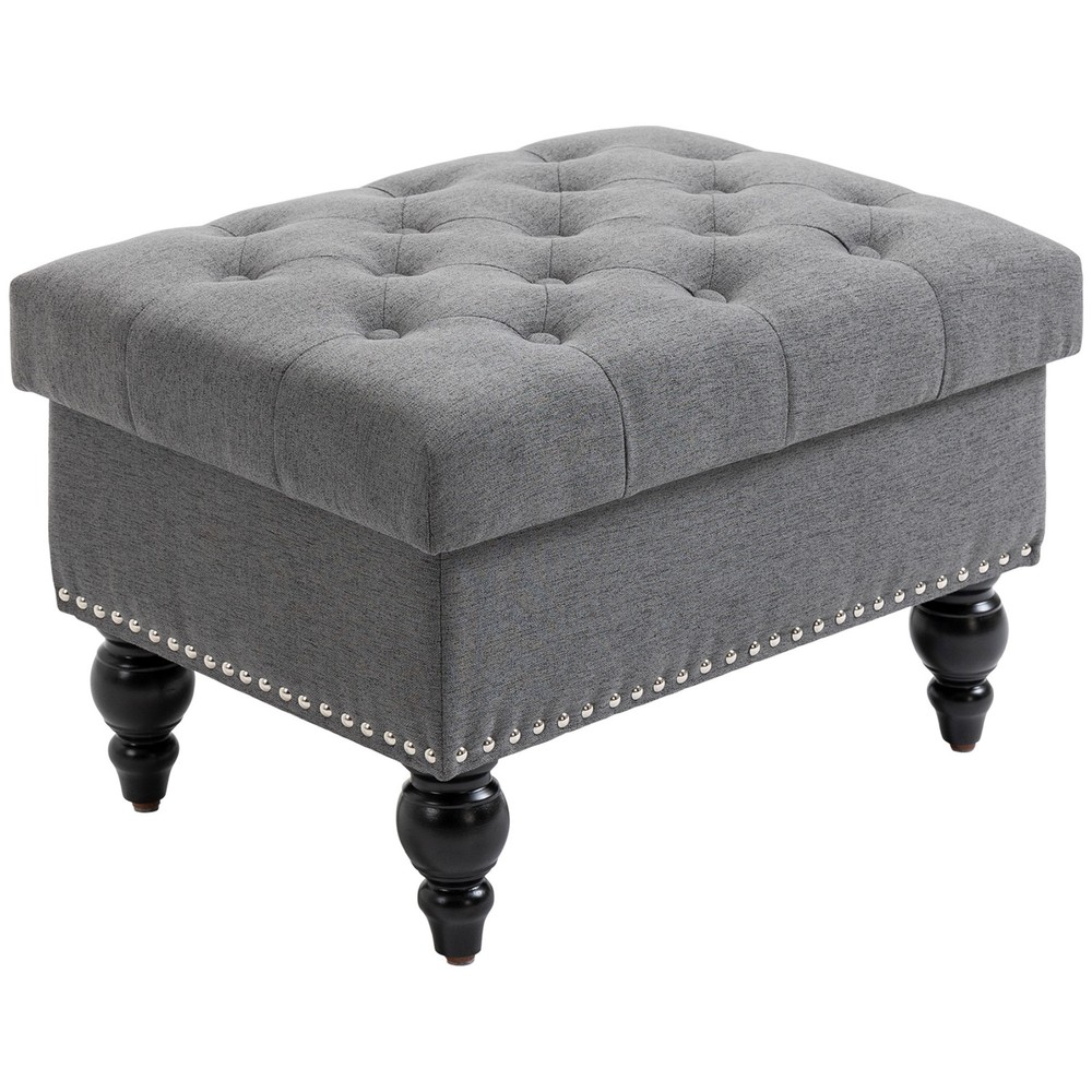 25" Storage Ottoman with Removable Lid, Button Tufted Fabric Footrest Bench