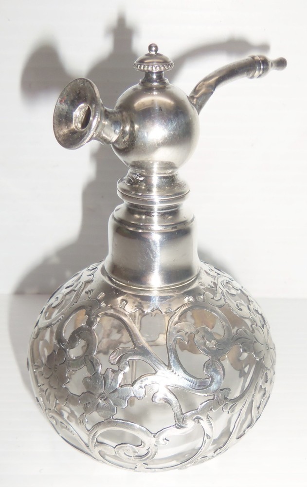 Antique Birmingham, England Sterling Silver Overlay Atomizer Perfume Bottle