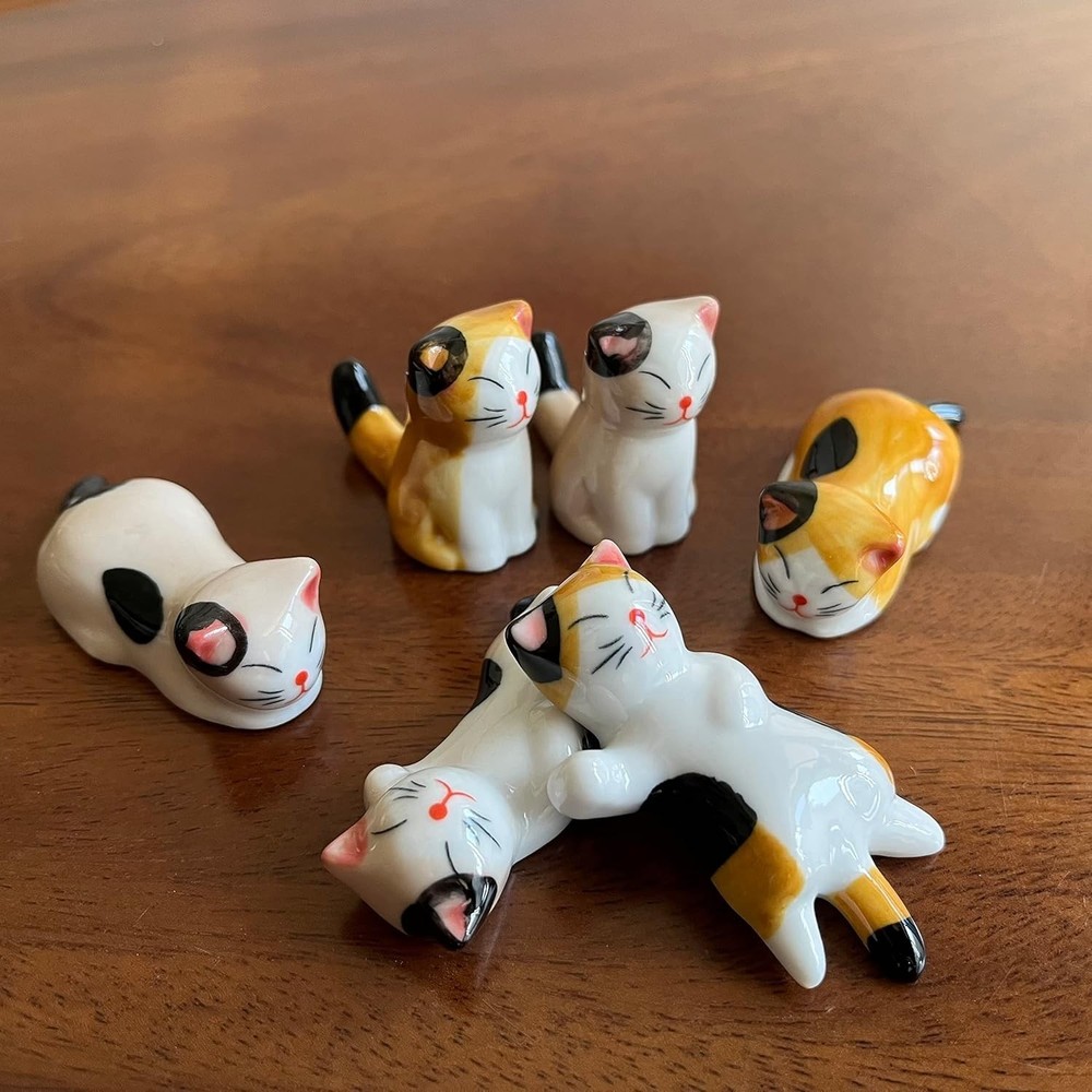 Durable Cute Cat Ceramic Chopsticks Rest – 6PCS for Fun Dining Experiences