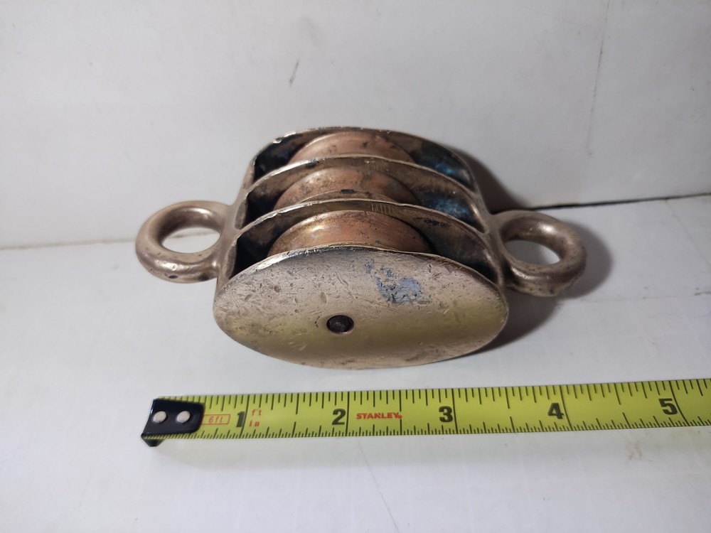 Antique Heavy Solid Brass Nautical Rigging Pulley