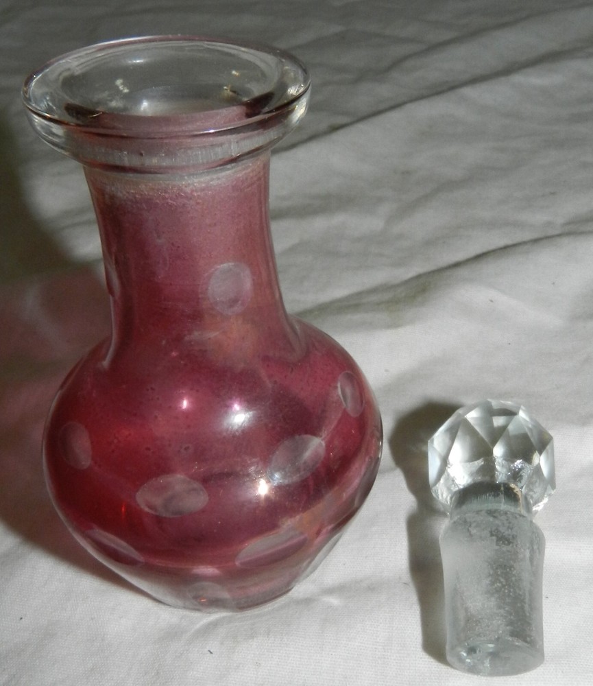 2 Cranberry Flashed Perfume Bottles with Ground Stoppers