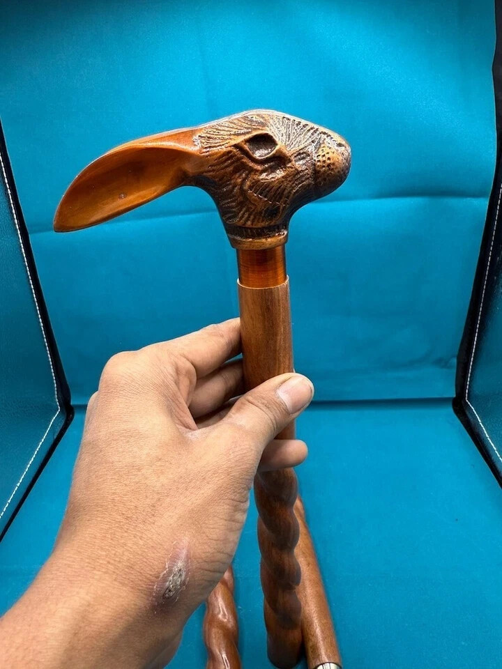 Antique Solid Rabbit Head Handle Victorian Wooden Walking Stick Cane For Him