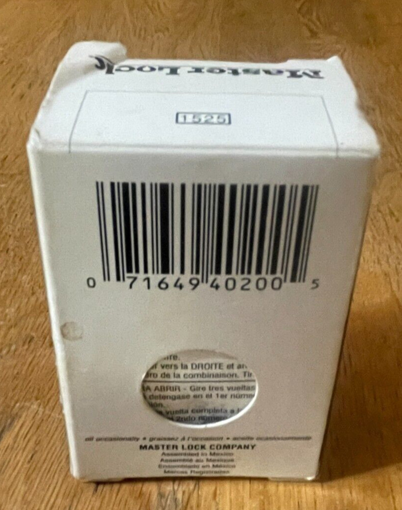 Master Lock Combination Padlock Without Key 1-7/8in 1525STK in box