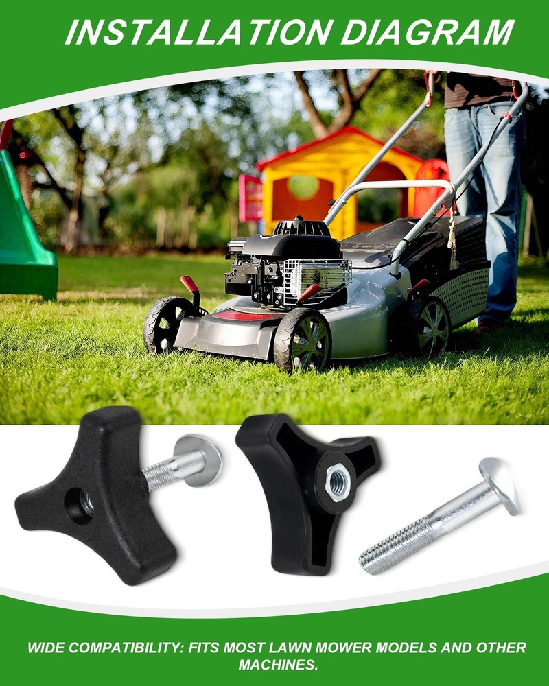 6 Sets Lawn Mower Handle Knobs Nut Bolt, Triangle Knob Black+Silver