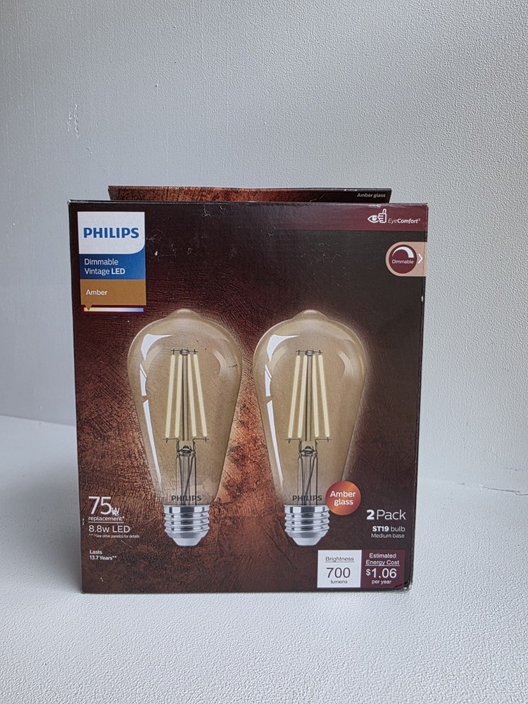 Philips Vintage Edison LED Light Bulb Dimmable Amber Pack Of 2