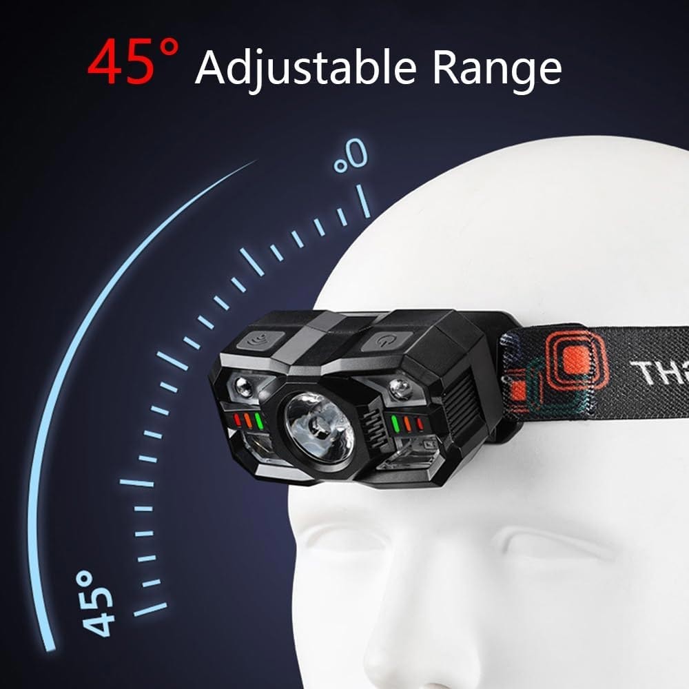 2X Strong Camping Light LED Headlamp USB Rechargeable Wave Sensor Head Torch