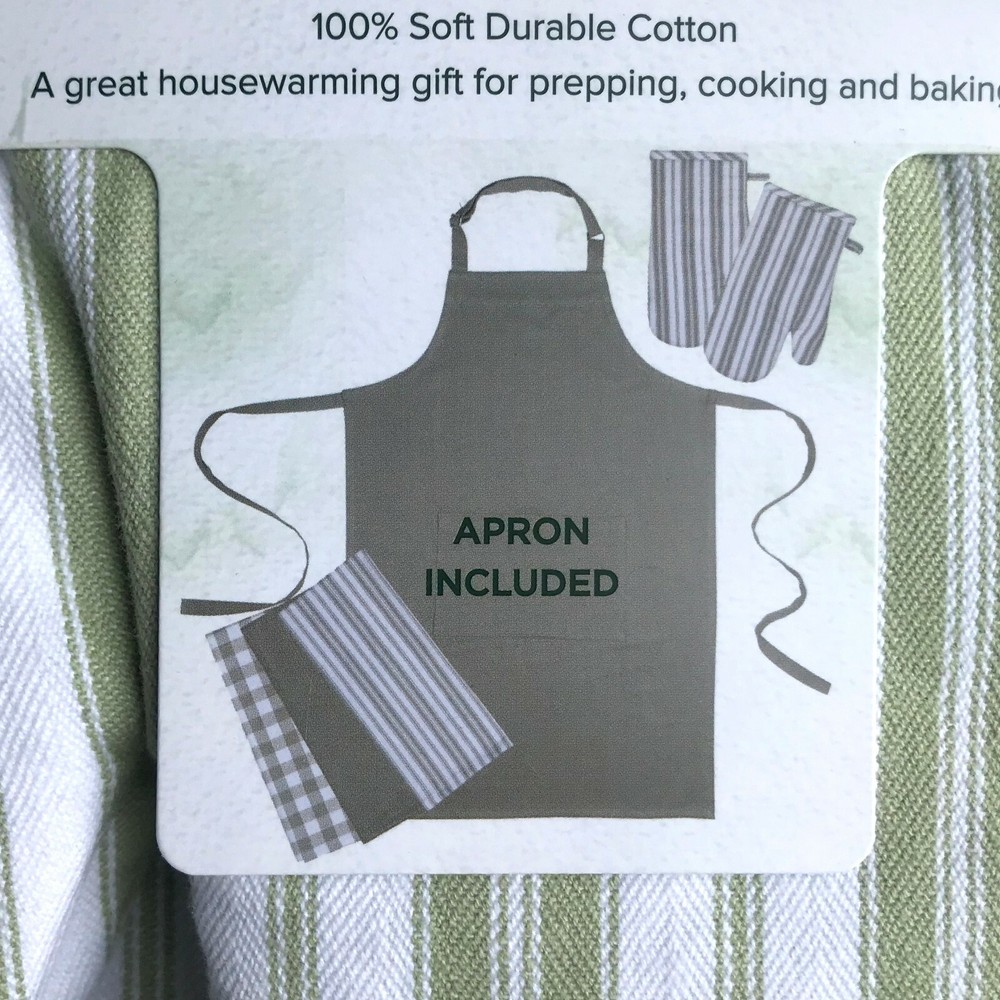 AVA Quality Kitchen Essential Set - 3 Kitchen Towels, 2 Mitts, 1 Apron Gift Set