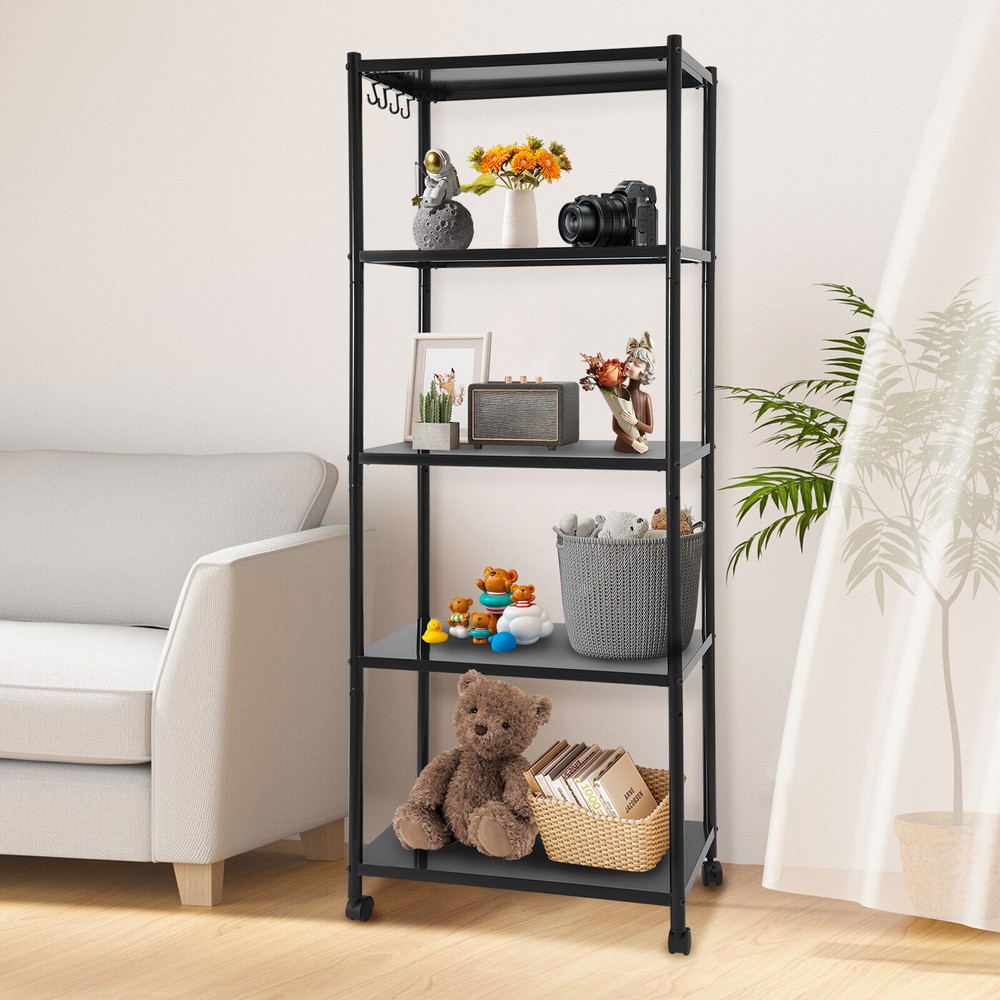 Adjustable Kitchen Storage Shelf With Wheels 5-tier Shelving Rack Storage Rack