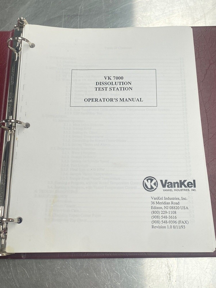 Vankel VK 7000 Dissolution Test Station - Users Manual / Instructions Book